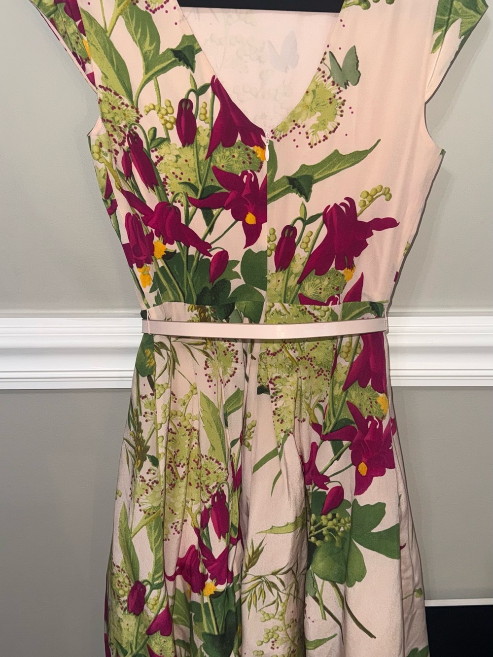 Ted Baker London Pale Pink Midi Dress with Fuchsia & Green Floral Print - Picture 10 of 13